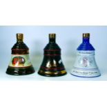 Three Sealed Bells Pottery Whiskey Decanters including Royal Commemorative & Christmas Theme items(