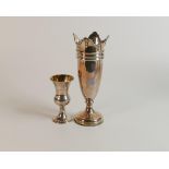 Silver vase hallmarked for Birmingham 1926, filled base, h.20cm, 270g and a smaller Silver vase,