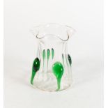 Stuart & Sons, Art Nouveau Clear Glass Handkerchief Vase with applied Green Glass