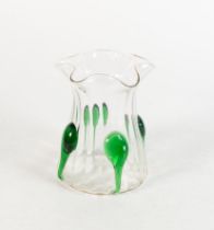 Stuart & Sons, Art Nouveau Clear Glass Handkerchief Vase with applied Green Glass