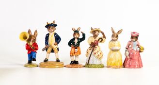 Royal Doulton Bunnykins figures to include Scotsman, Sousaphone, Mary Mary, Little Bo Peep, 60th