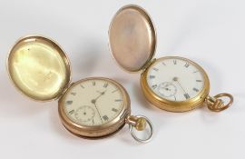Two gold plated full hunter vintage pocket watches. (2)