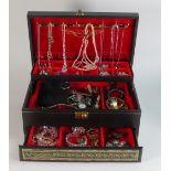 A good collection of ladies costume jewellery in jewellery box including silver, watches, brooches
