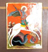 Russian Religious Icon on Wood Panel, copy of 14th Century item, 41 x 31.5cm