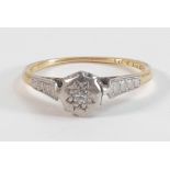 18ct gold diamond ring, size J, 1.6g.