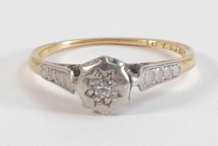 18ct gold diamond ring, size J, 1.6g.