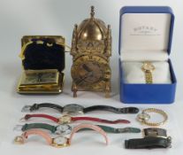 A collection of clocks and wristwatches including Rotary, Accurist etc