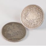Silver crowns, dated 1821 and 1845,54g. (2)