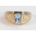 Ladies 9ct gold ring set with single pale blue stone, size U,4.4g.