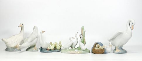 Lladro & Nao Figures of Swans & Geese , tallest 15cm(6)