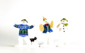 Coalport Snowman Figures of Magical Moment, Cymbals Snowman and A Snowball Fight. (3)