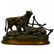After Jules Moigniez French Bronze Figure of Bull Cow & Calf, height 21cm