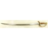 Brass hilted sabre. Blade length 74cm.