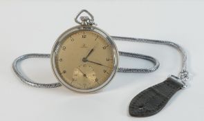 Gents Omega pocket watch in white base metal case, 50mm wide, not working.