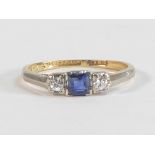 18ct gold & platinum sapphire & diamond ring, size O,2.5g.