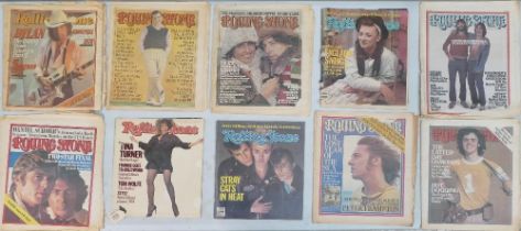 A Collection of 1970's Rolling Stones Magazines. Including cover art of Bob Dylan, Tina Turner,