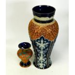 19th C Doulton Lambeth Art Nouveau Style Stoneware Vase together with similar smaller item,