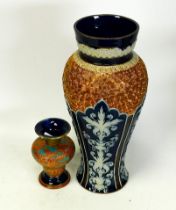 19th C Doulton Lambeth Art Nouveau Style Stoneware Vase together with similar smaller item,