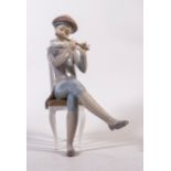 Lladro figure Boy with Flute 4877, height 25cm - flute re-glued at tip.