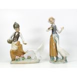 Lladro figures 1288 Girl with Geese & similar, tallest 25cm(2)