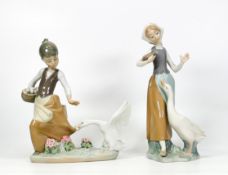 Lladro figures 1288 Girl with Geese & similar, tallest 25cm(2)