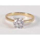 9ct gold ring set with solitaire white stone, size L,2.2g.