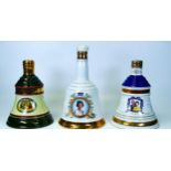 Three Sealed Bells Pottery Whiskey Decanters including Royal Commemorative & Christmas Theme items(