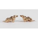 Pair 9ct gold Dachshund earrings, 0.8g.