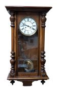 Walnut Vienna wall clock, sprung movement with pediment missing, length 90cm