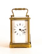 Brass French carriage clock, 15.5cm inc. handle. Key, but not Working.