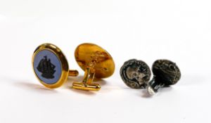 Pair of Wedgwood Jasper ware gentleman's gold plated ship cufflinks together with a pair of Silver