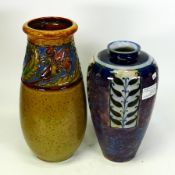 Two Royal Doulton Art Nouveau Style Stoneware Vases one by Winnie Bowstead & Similar, tallest 27cm(