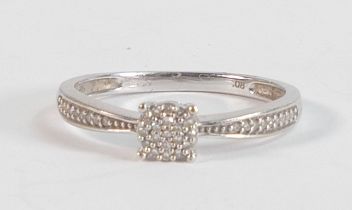 9ct white gold diamond cluster ring, size N,1.8g.