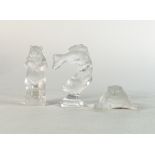 Lalique France glass frog and bear standing together with similar glass fish (3)