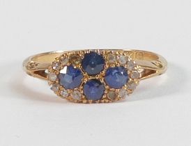 18ct gold diamond & sapphire ring, size J, 2g.