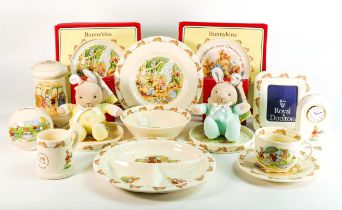 Royal Doulton Bunnykins Collection of a Baby Bowl Boxed, A Teacup and Saucer, Divider Dish, Pillar