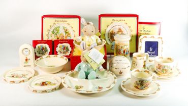Royal Doulton Bunnykins Collection of a Baby Bowl boxed, A Teacup and Saucer, Divider Dish, Pillar