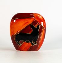 Anita Harris Deco dog sunburst vase Corgi. Gold signed to base, height 12cm