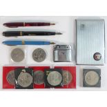 A collection of items including fountain pens by Conway Stewart and two Sheaffer,commemorative