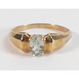 Ladies 9ct gold ring set with single pale blue stone, size U,2.8g.