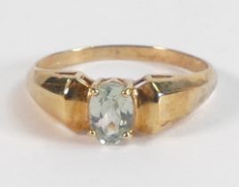 Ladies 9ct gold ring set with single pale blue stone, size U,2.8g.