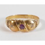 18ct gold ring set with ruby, size S,2.4g.