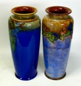 Two Royal Doulton Tube lined Art Nouveau Style Stoneware Vases, tallest 25.5cm(2)
