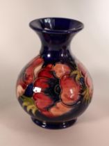 Moorcroft Anemone on Blue Ground Squat Vase, height 13cm