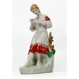 Eastern European Figure of Girl Picking Flowers, height 28cm