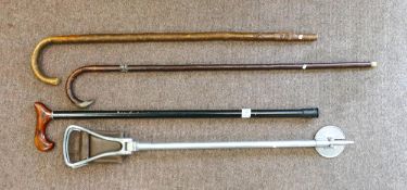 Vintage English made Shooting stick & 3 wooden walking sticks(4)