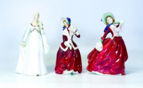 Royal Doulton Lady Figures Christmas Morn Hn1992, Autumn Breezes Hn1934 & The Bride Hn2873(2nds)(3)