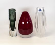 Roya Doulton Finest Crystal Vase together with a Murano Sommerso vase and similar ruby glass example