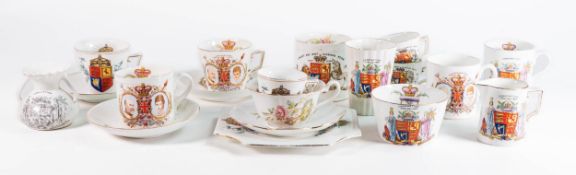 A collection of Wileman & Shelley commemorative ware to include Queen Victorias Jubilee 1887, cups &