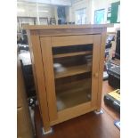 Modern Oak Glazed Cupboard. Height: 80cm x Width: 61cm x Depth: 46cm